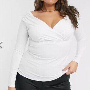 ASOS Curve White Off the Shoulder Wrap Top in Size 22